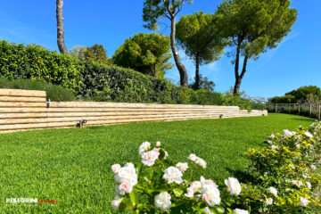 Palizzata in legno con bordura di salive fiorite e rose